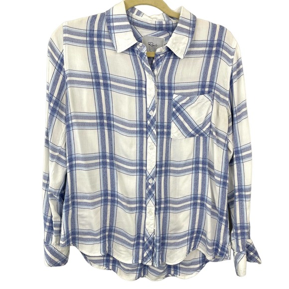 Rails Women's Rayon Plaid Button Front Shirt Hunter White Melange Sky Size S - Picture 1 of 11